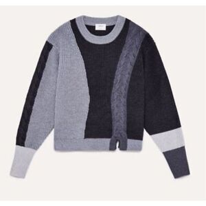 Aritzia Wilfred Lonell Gray Colorblock Cable Knit Merino Wool Sweater Size XS